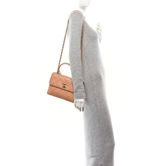Lambskin Quilted Small Trendy CC Dual Handle Flap Bag Camel