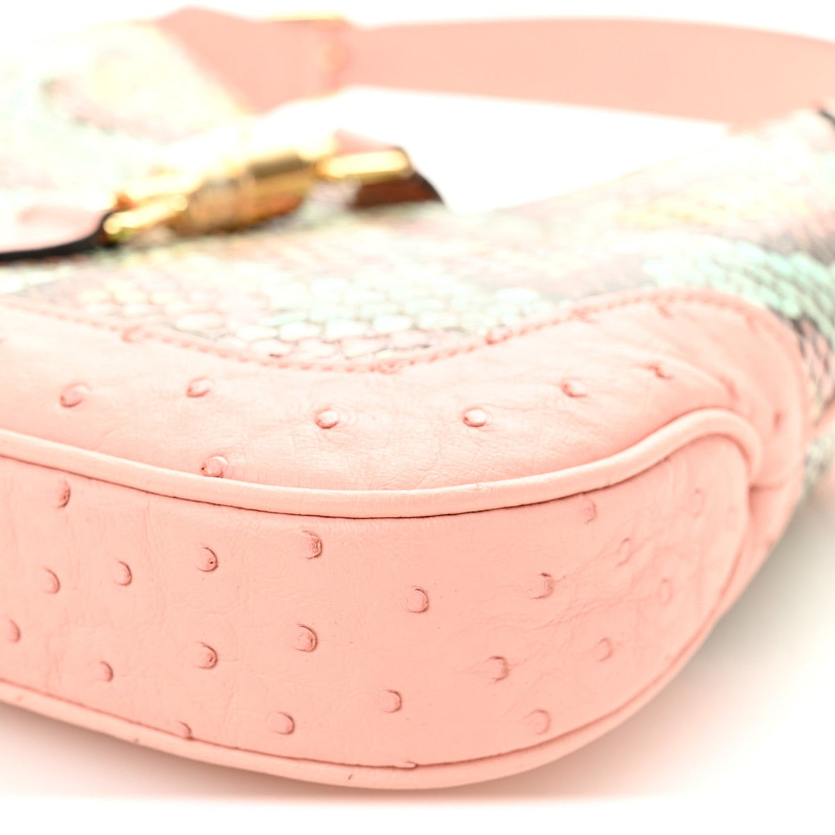 Snakeskin Ostrich Calfskin Small Jackie 1961 Hobo Pink Multicolor