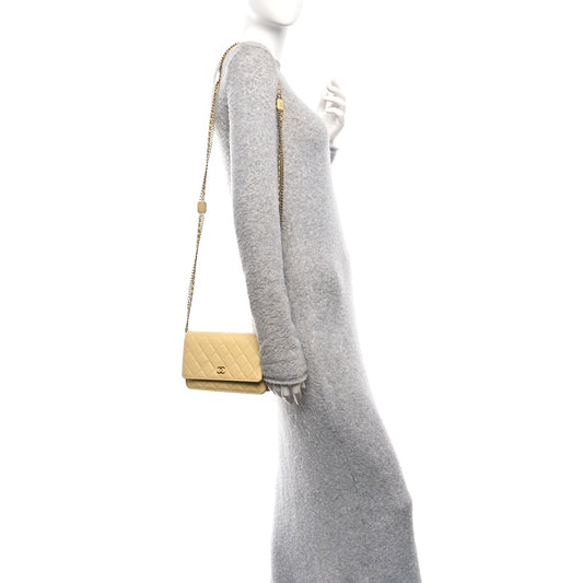Lambskin Quilted Enamel Wallet On Chain WOC Yellow