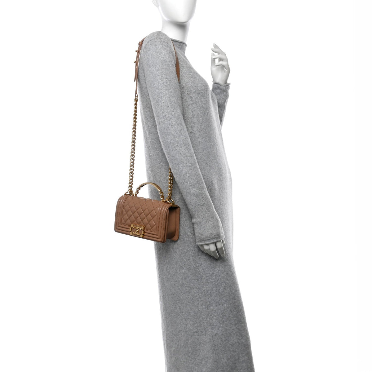 Caviar Quilted Small Top Handle Boy Flap Beige