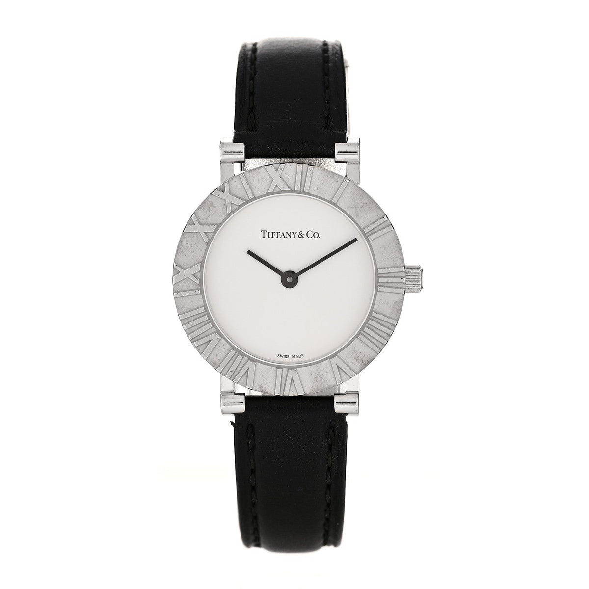 Sterling Silver Calfskin 29mm Atlas Quartz Watch Black