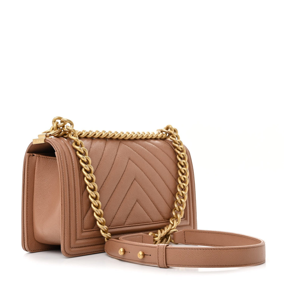 Caviar Chevron Quilted Medium Boy Flap Brown