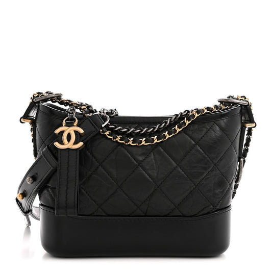 Aged Calfskin Quilted Small Gabrielle Hobo Black