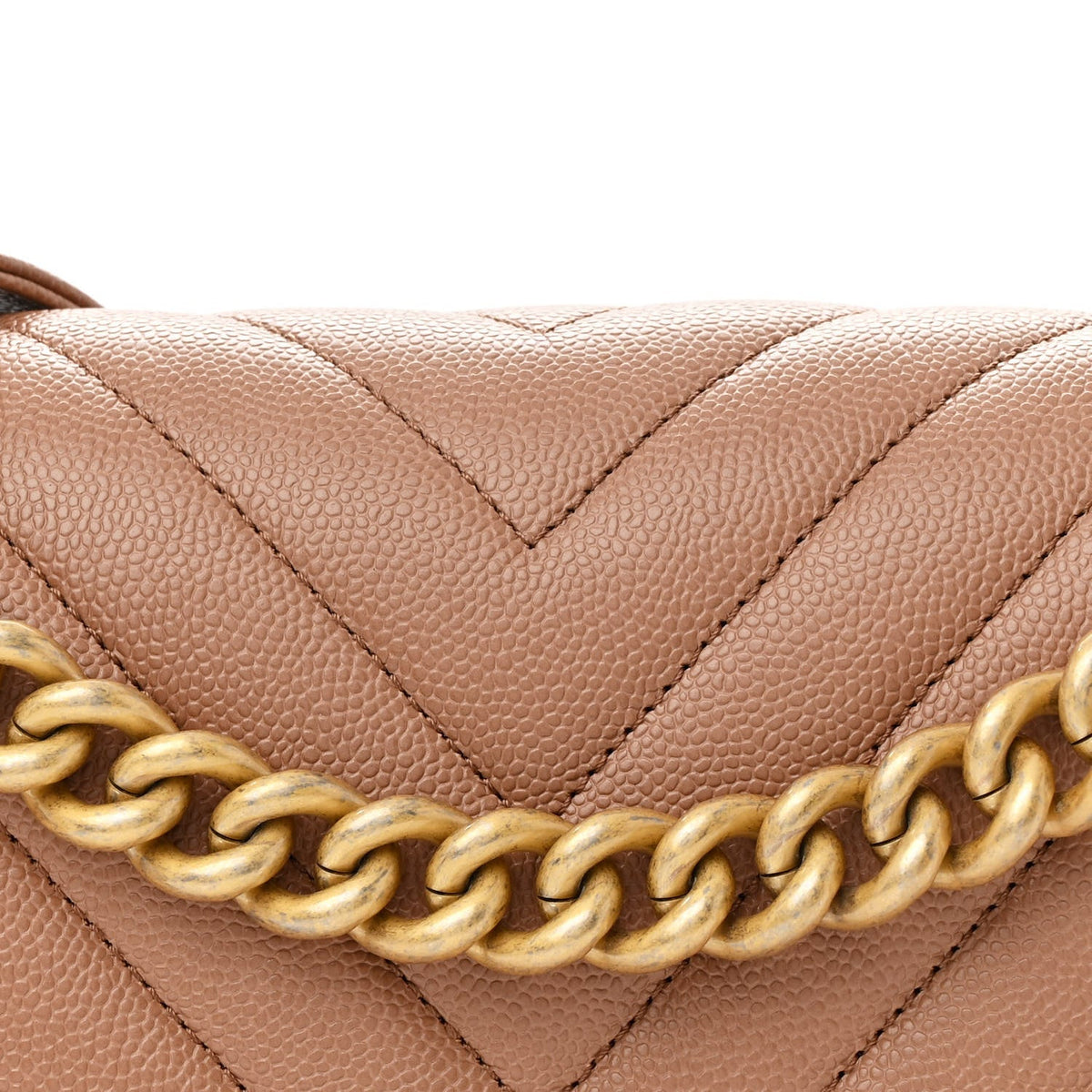 Caviar Chevron Quilted Medium Boy Flap Brown