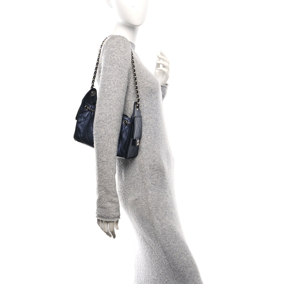 Metallic Caviar Quilted Mini Chanel 25 Handbag Dark Blue
