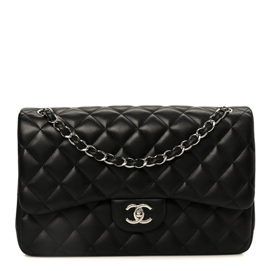 Lambskin Quilted Jumbo Double Flap Black