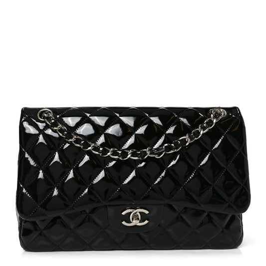 Patent Quilted Jumbo Double Flap Black