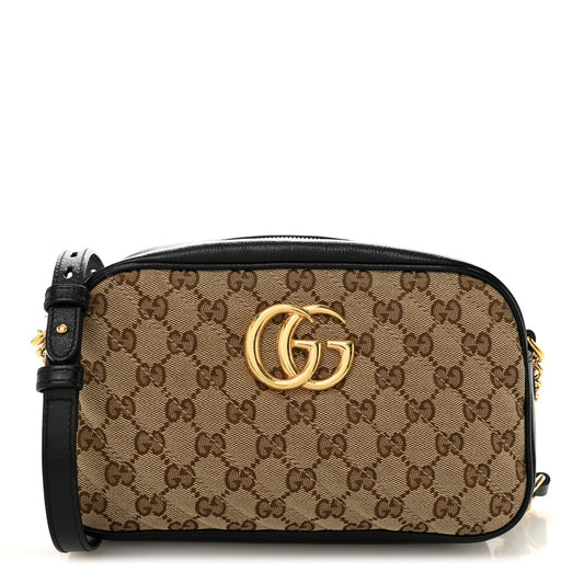 Monogram Matelasse Diagonal Small GG Marmont Chain Shoulder Bag Beige Black