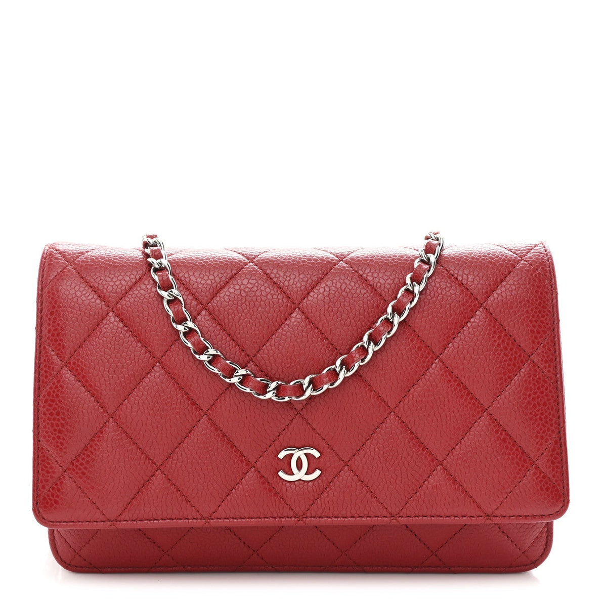 Caviar Quilted Wallet on Chain WOC Red