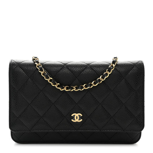 Caviar Quilted Wallet on Chain WOC Black