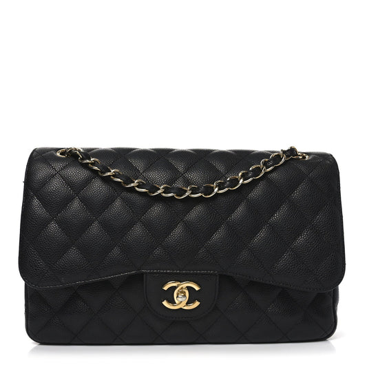 Caviar Quilted Jumbo Double Flap Black