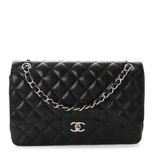 Lambskin Quilted Jumbo Double Flap Black