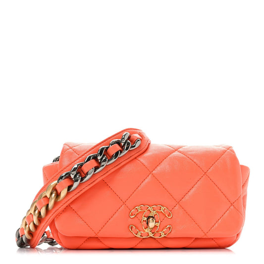 Goatskin Quilted Chanel 19 Waist Bag Orange
