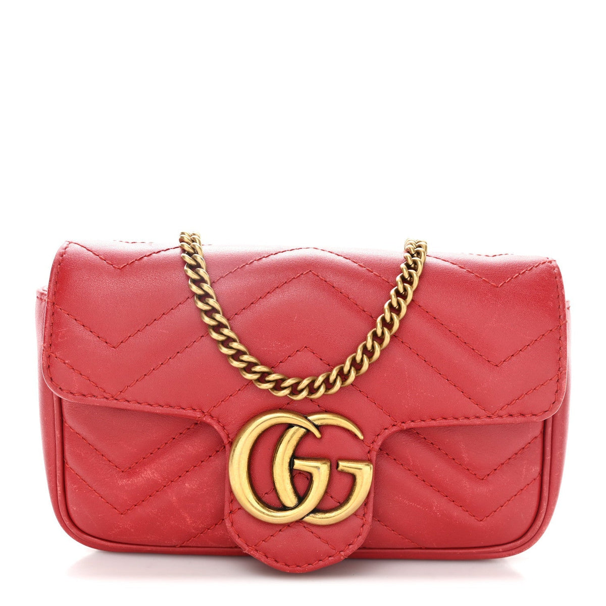 Calfskin Matelasse Super Mini GG Marmont Shoulder Bag Hibiscus Red