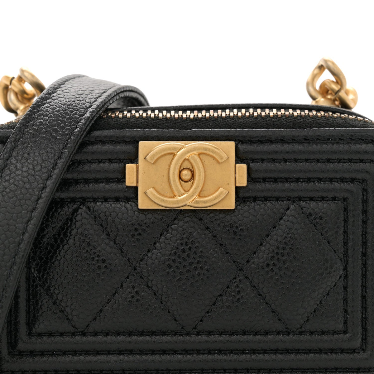 Caviar Quilted Mini Boy Clutch With Chain Black