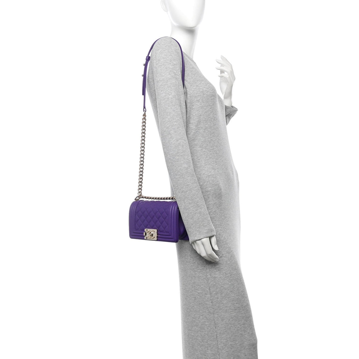 Calfskin Quilted Small Boy Flap Purple