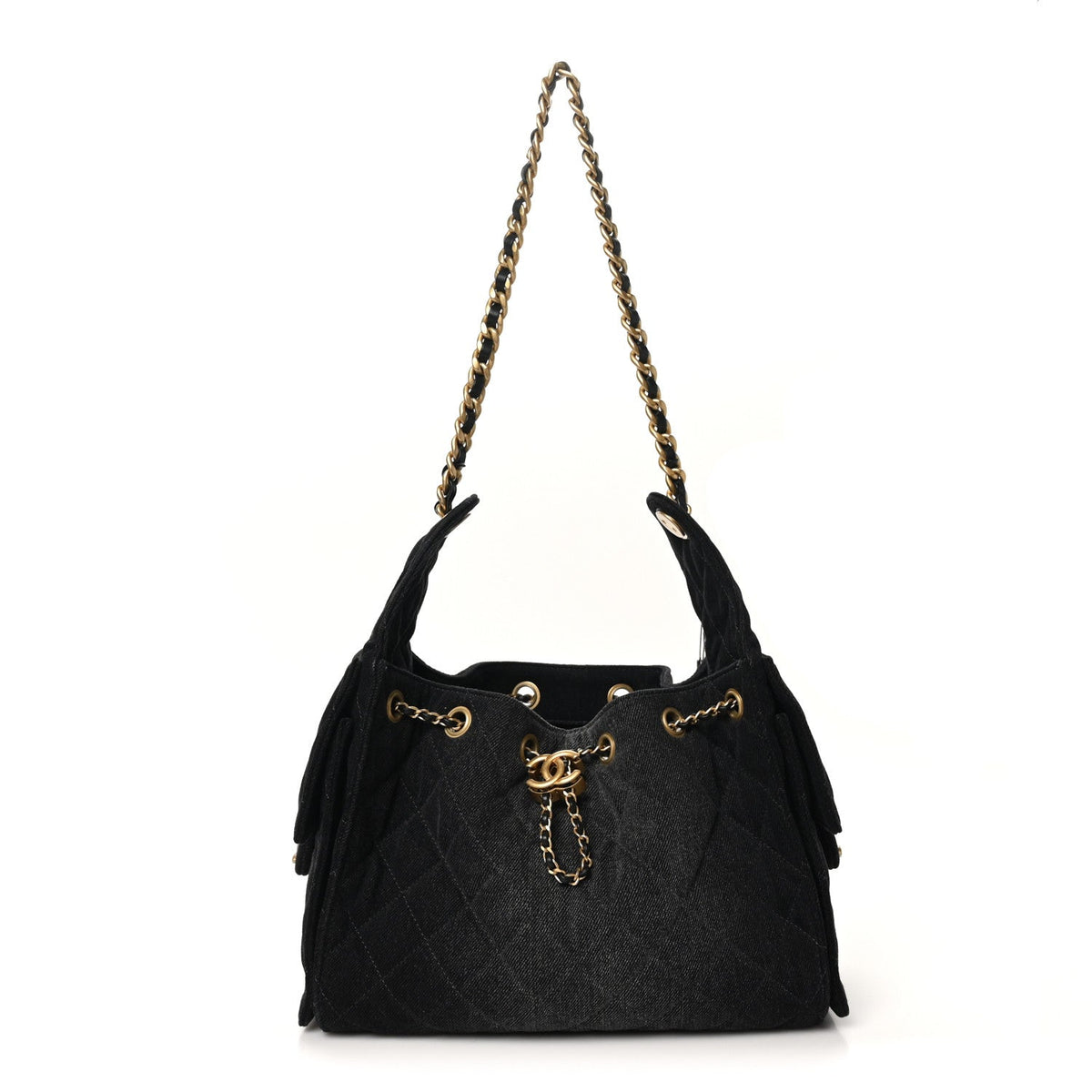 Washed Denim Quilted Small Chanel 25 Handbag Black