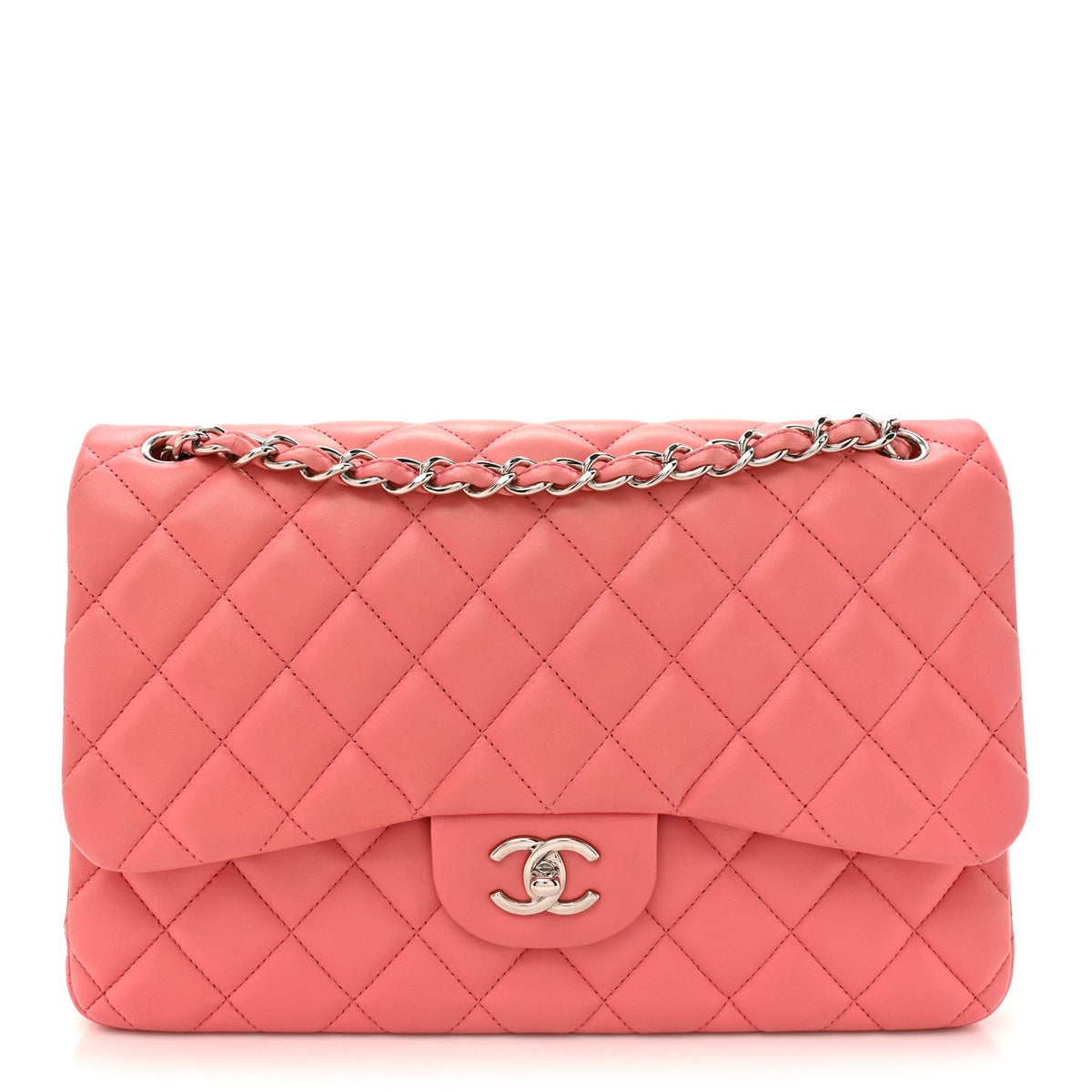Lambskin Quilted Jumbo Double Flap Pink