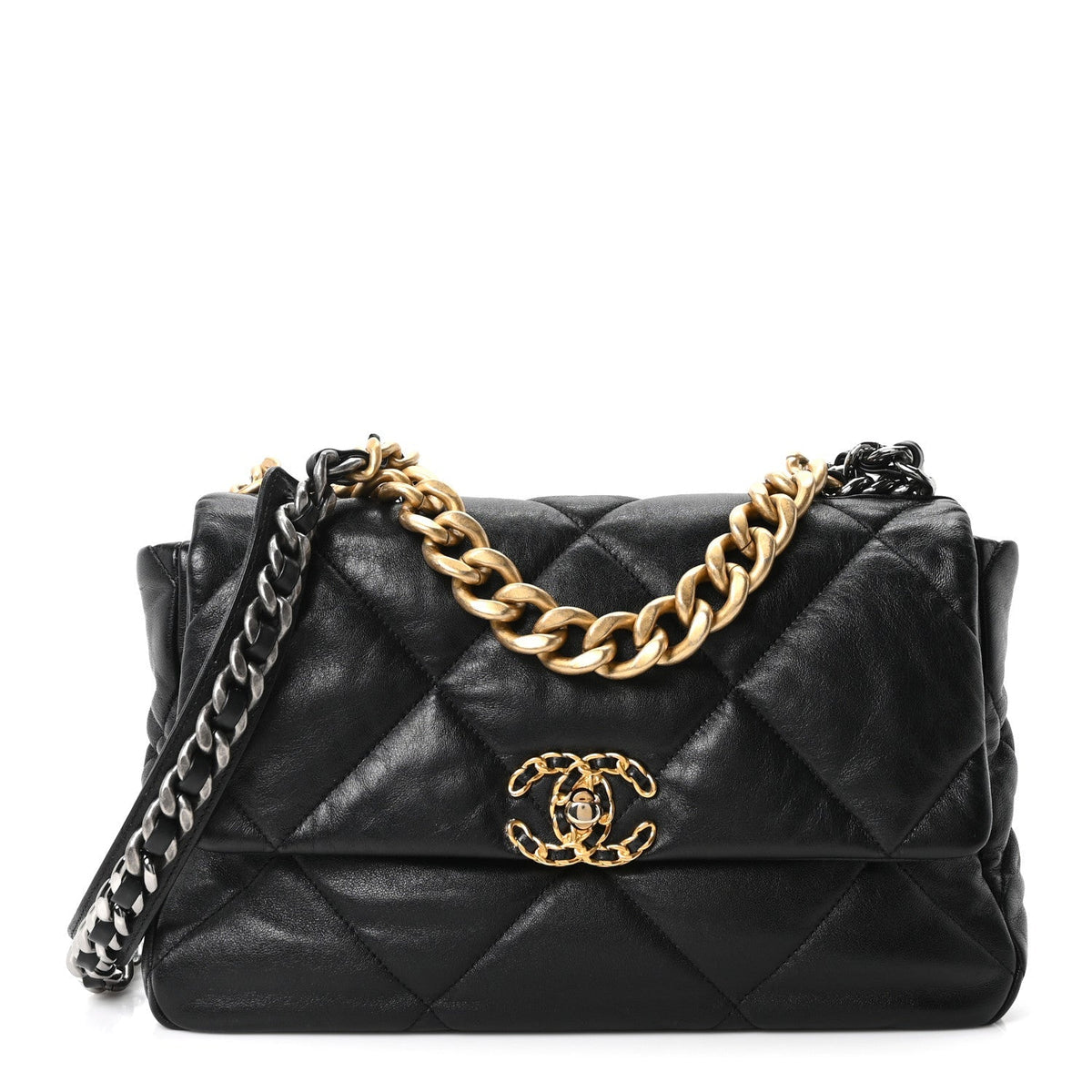 Goatskin Quilted Large Chanel 19 Flap Black