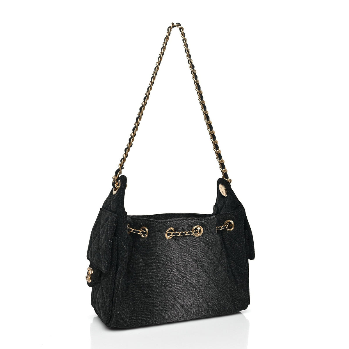 Washed Denim Quilted Mini Chanel 25 Handbag Black