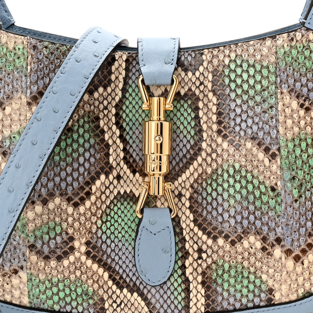 Snakeskin Ostrich Calfskin Small Jackie 1961 Hobo Blue Multicolor