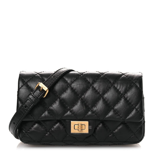 Aged Calfskin Quilted 2.55 Reissue Flap Belt Bag Clutch Black