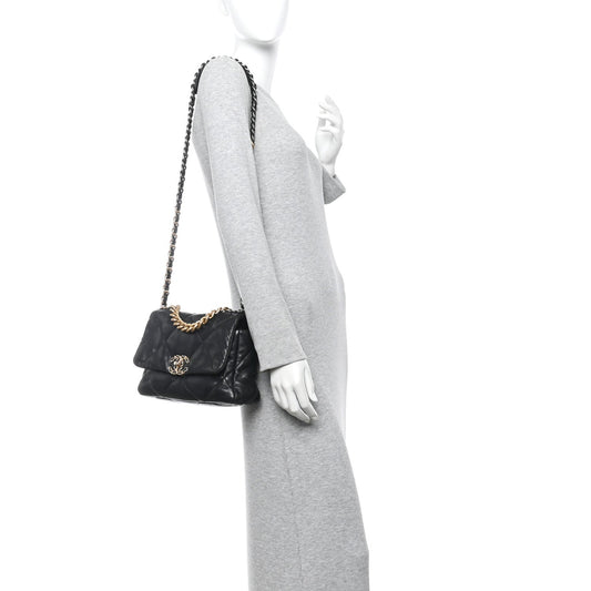 Lambskin Quilted Medium Chanel 19 Flap Black