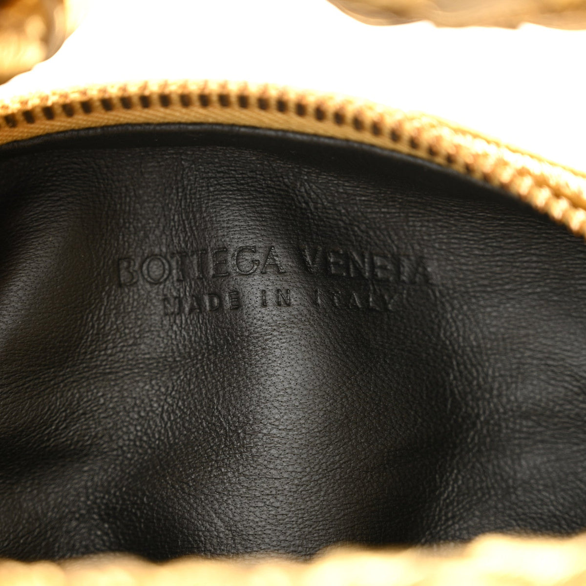 Laminated Calfskin Pressed Intreccio Mini Jodie Gold