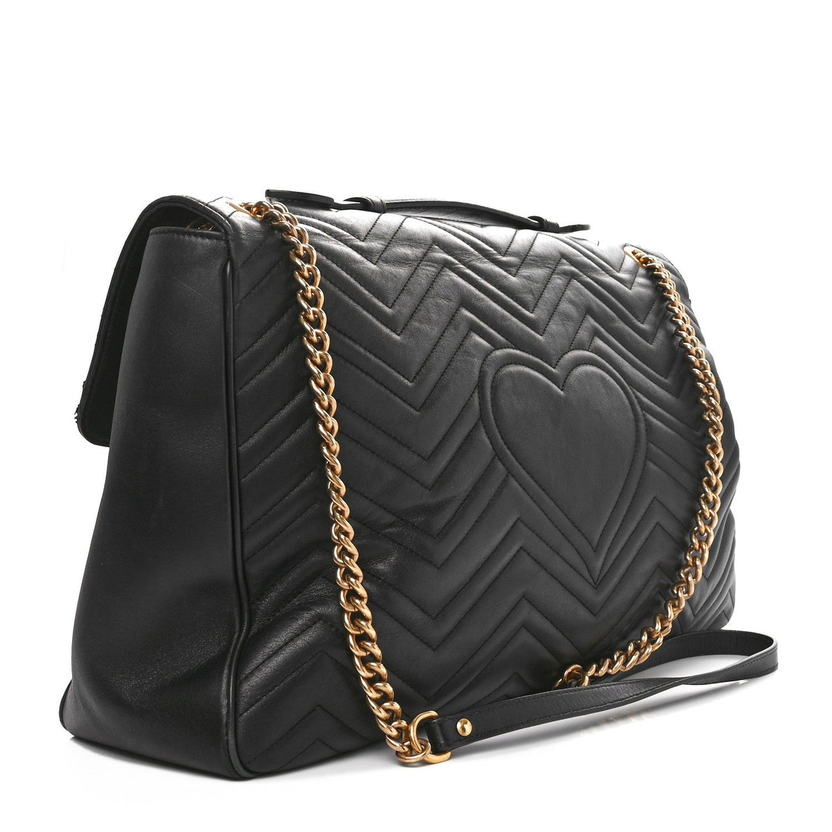Calfskin Matelasse Maxi GG Marmont Top Handle Shoulder Bag Black