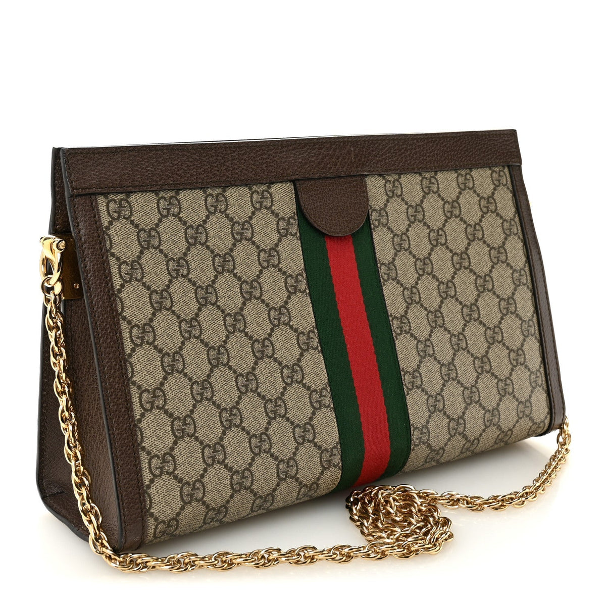 GG Supreme Monogram Web Medium Ophidia Chain Shoulder Bag Brown
