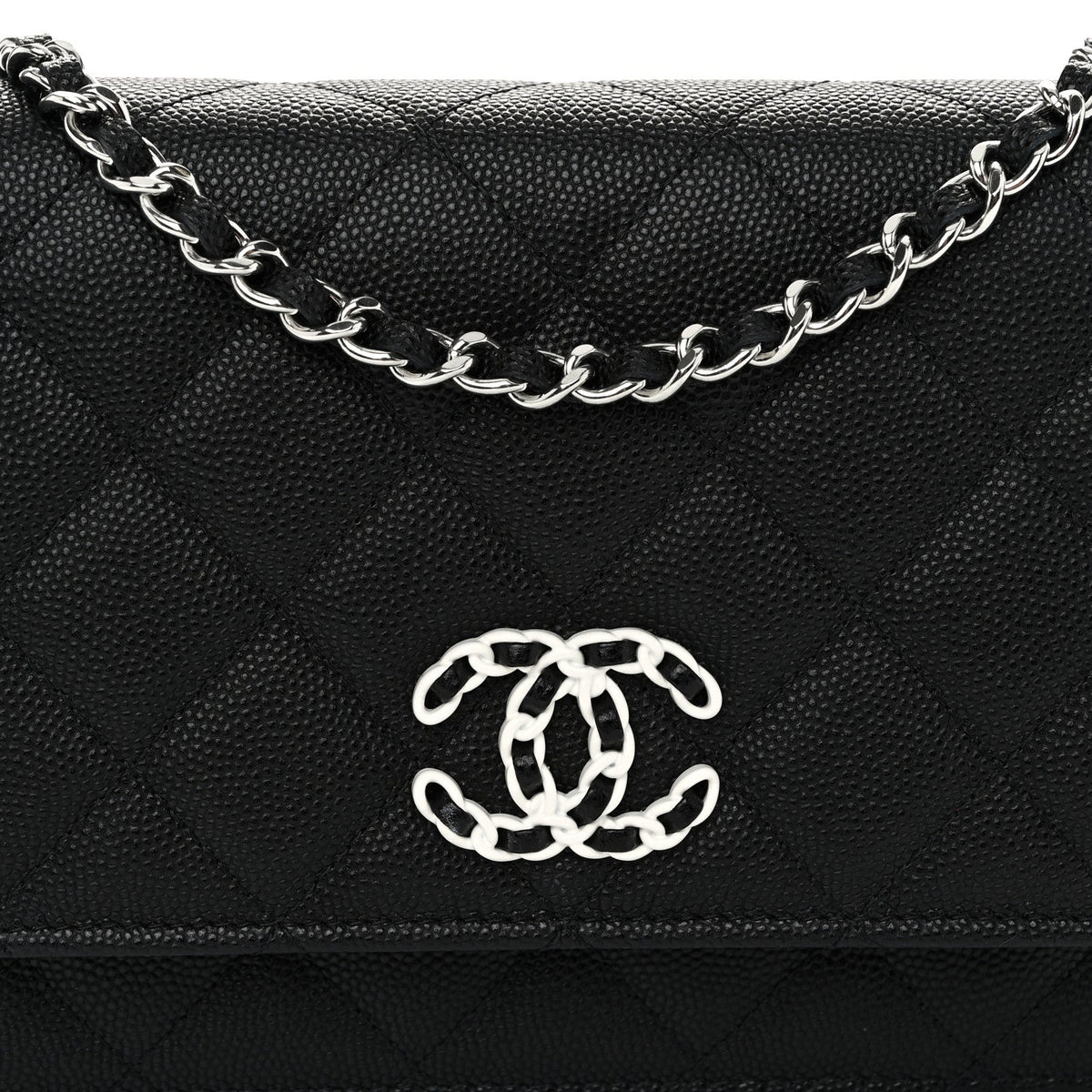 Caviar Quilted Chanel 19 Wallet On Chain WOC Black White
