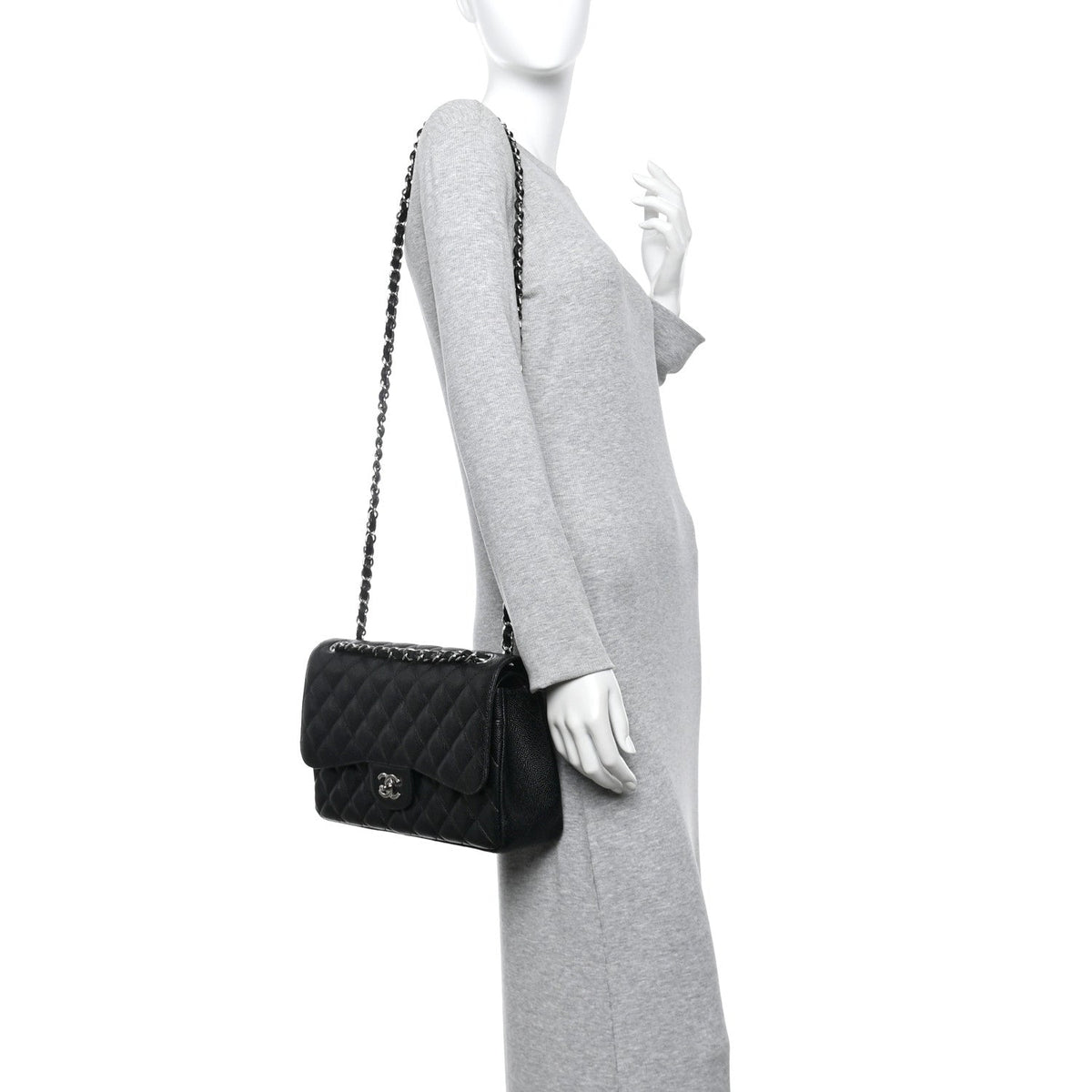 Caviar Quilted Jumbo Double Flap Black