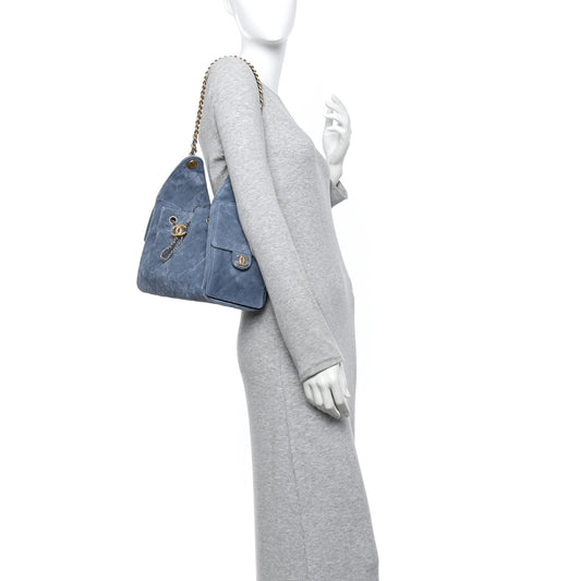 Suede Quilted Small Chanel 25 Handbag Blue