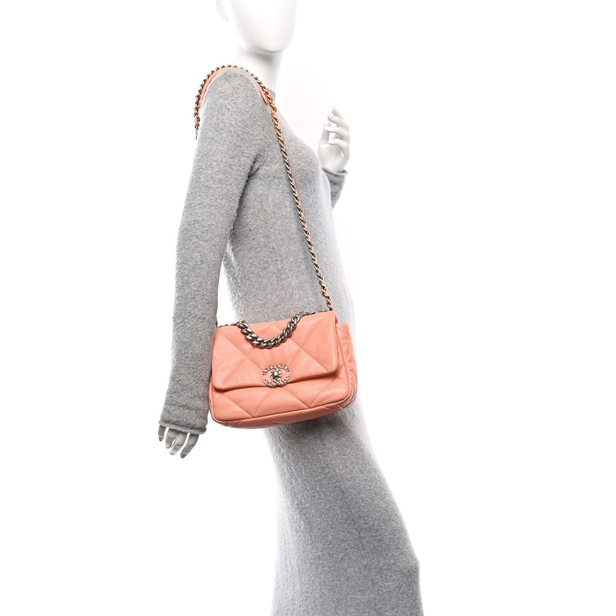 Lambskin Quilted Medium Chanel 19 Flap Light Orange