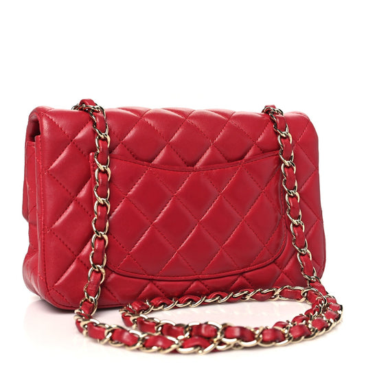 Lambskin Quilted Mini Rectangular Flap Dark Pink