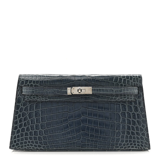 Shiny Niloticus Crocodile Kelly Elan Pochette Bleu Tempete
