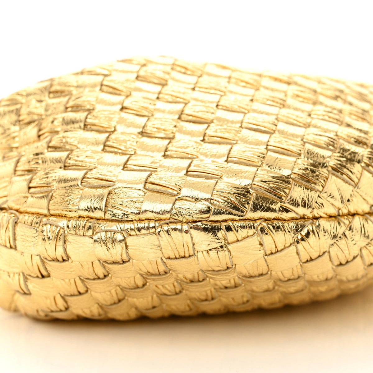 Laminated Calfskin Pressed Intreccio Mini Jodie Gold