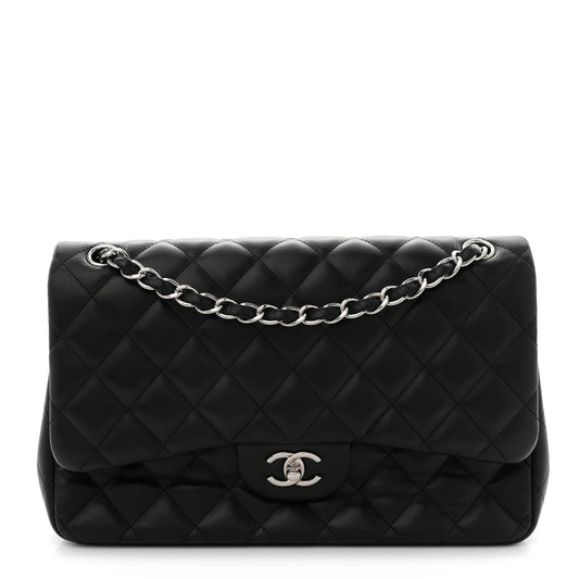 Lambskin Quilted Jumbo Double Flap Black