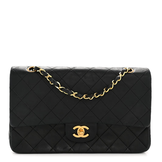 Lambskin Quilted Medium Double Flap Black