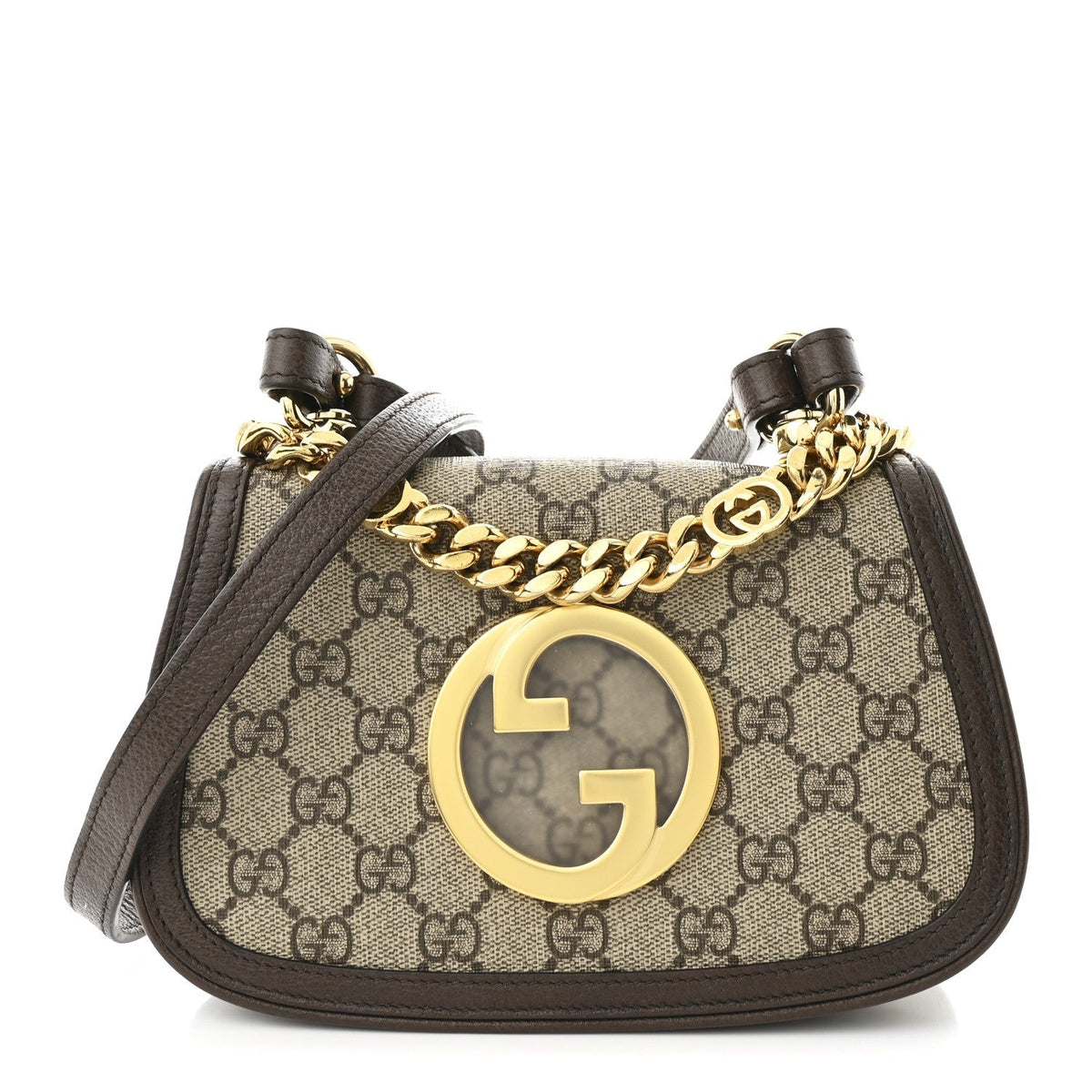 GG Supreme Monogram Textured Dollar Calfskin Mini Blondie Chain Shoulder Flap Bag Beige Ebony New Acero